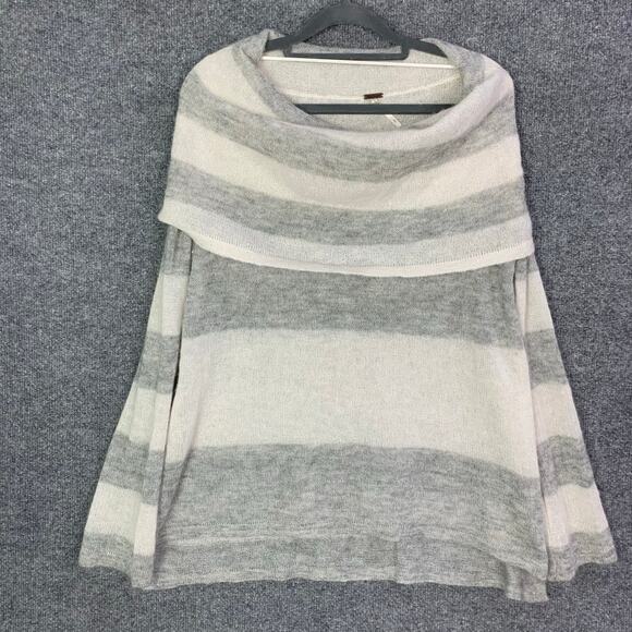 Free People Stripped Alpaca Cowl Neck Sweater Off Shoulder SZ S‎ - Picture 1 of 10